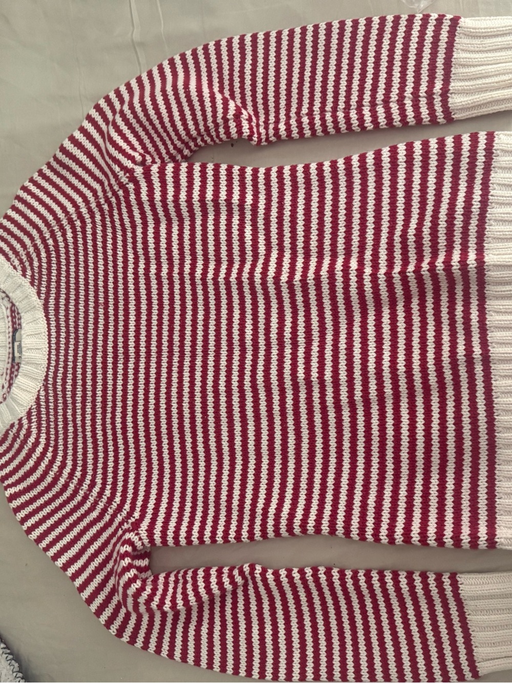 Bass Red and White Striped Crewneck Sweater